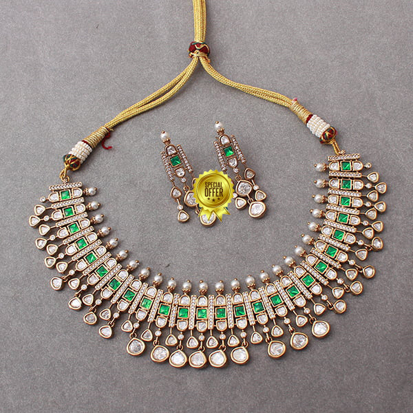 Luxury & Beautiful Divya Green Polki Necklace Set