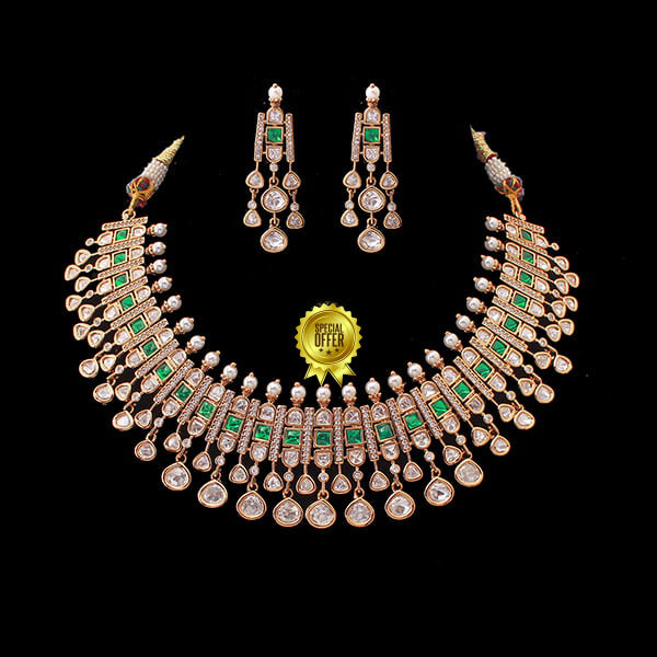 Luxury & Beautiful Divya Green Polki Necklace Set