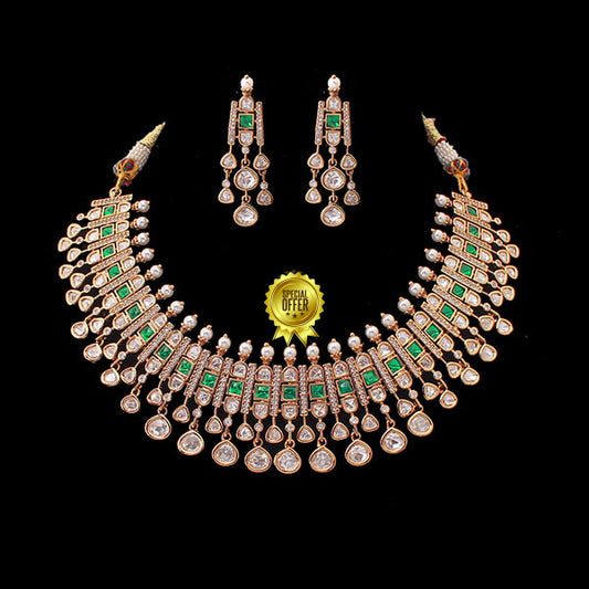 Luxury & Beautiful Divya Green Polki Necklace Set