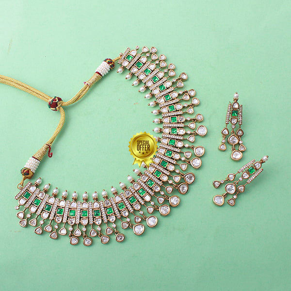 Luxury & Beautiful Divya Green Polki Necklace Set