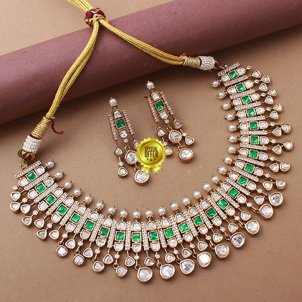 Luxury & Beautiful Divya Green Polki Necklace Set