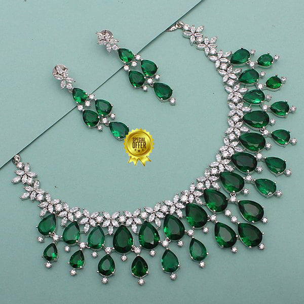 Luxury & Fashionable Green Stone Designer Necklace Set