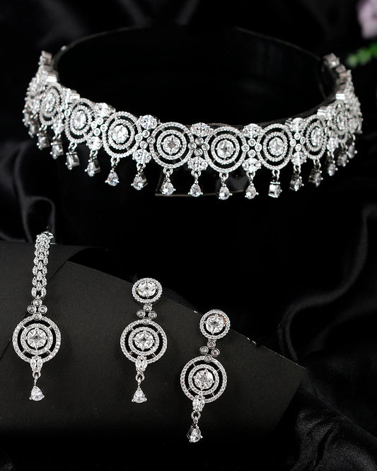 Luxury & Fashionable Oxidised Silver Tone Necklace Set with Maangtika