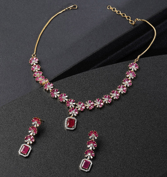Imported F2 Pink Ruby Gold Plated Jewellery Set